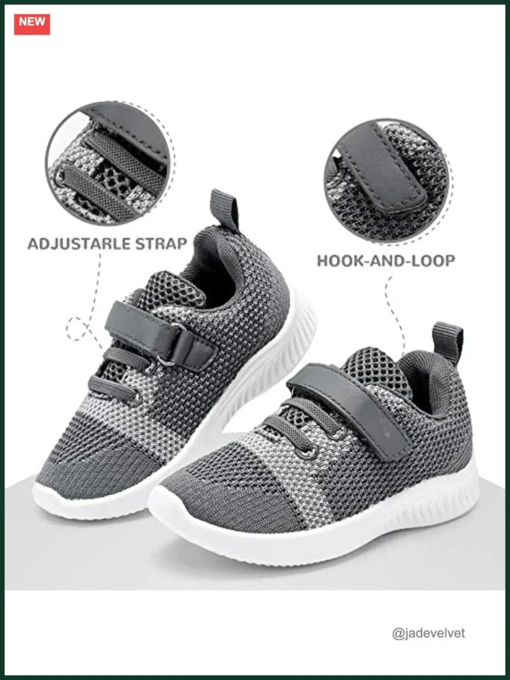 Kids Sneakers Hook & Loop Closure Memory Foam Breathable Lightweight